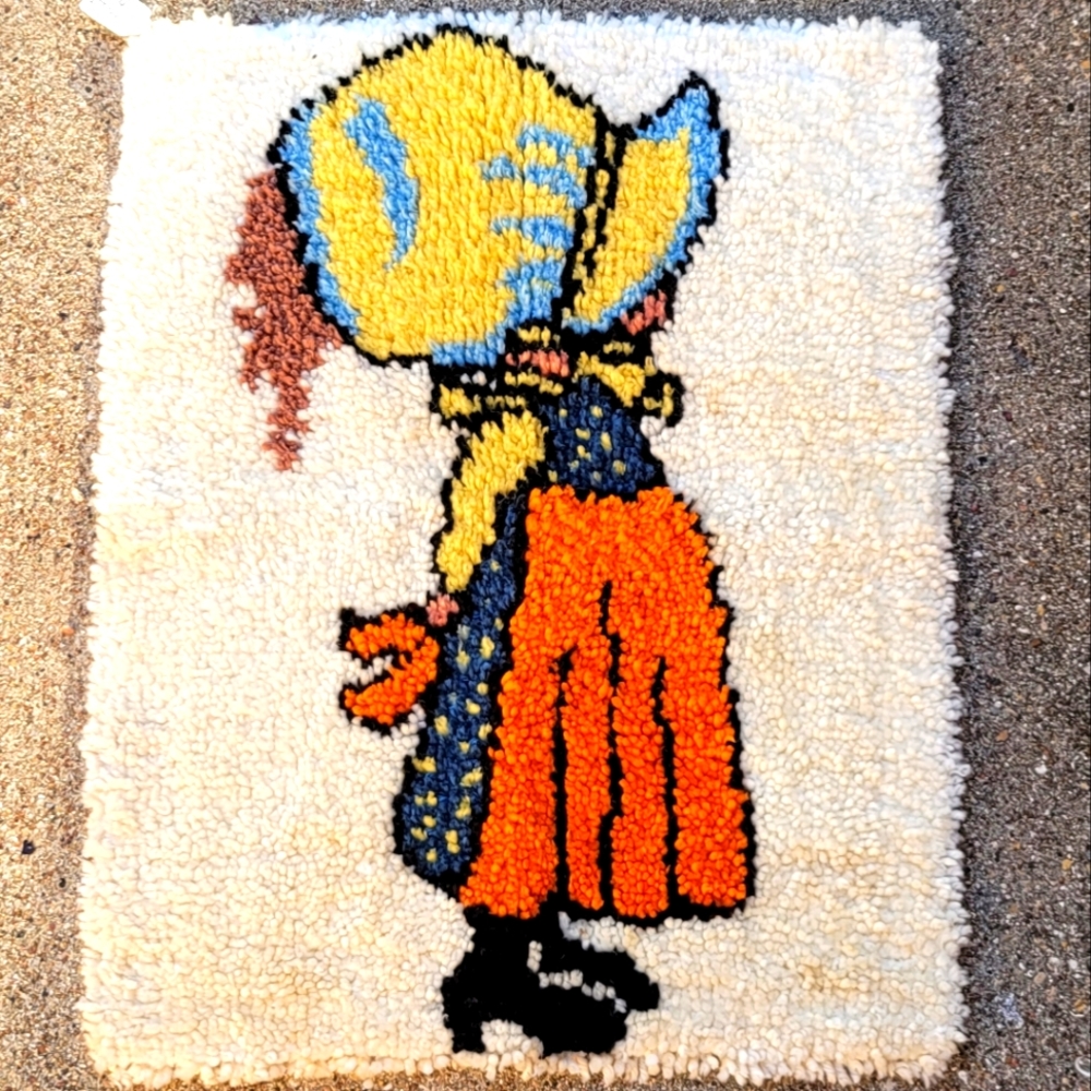 Holly Hobbie Vintage Latch Hook Rug Wall Hanging 20 x27 Girls Room
